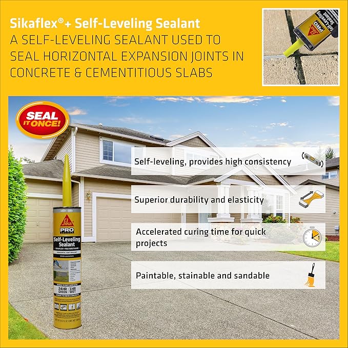 SIKA Sikaflex Self-Leveling Sealant, 12-Pack, 10.1 Oz, Gray – Easy Application, Quick-Curing, Waterproof & Weather-Resistant, Ideal for Driveways, Garages, Sidewalks, and Concrete Joints