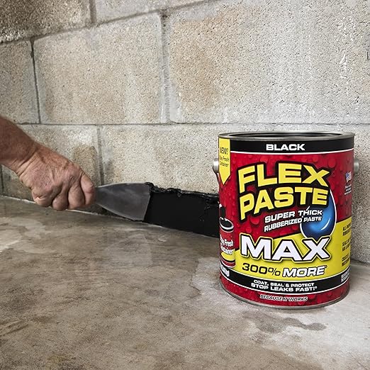 Flex Paste, Waterproof Paintable Putty, Spackle Sealant, Fill Gaps Cracks Holes - Block Out Water and Air - UV Resistant - Walls, Drywall, EPDM, Concrete, Roof, RV Repairs, Black, MAX