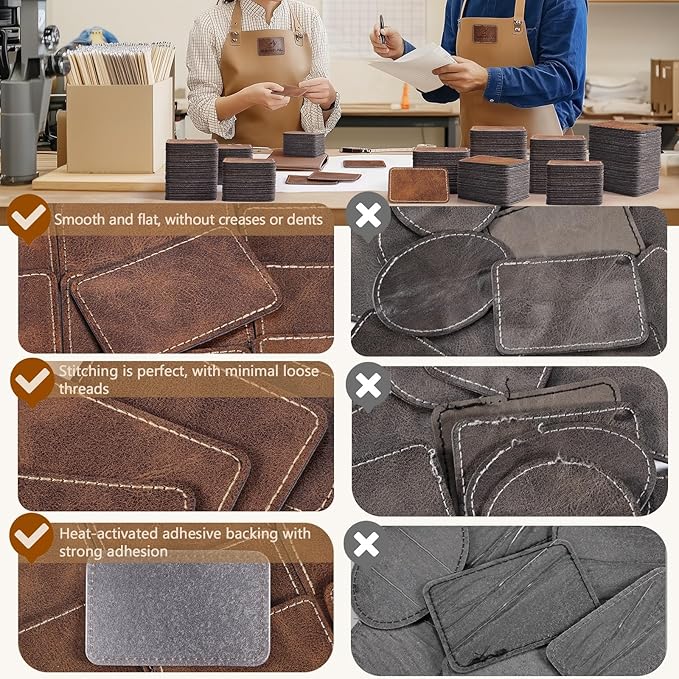 100 Pack Blank Leather Patches with Adhesive, Rectangle Laser Engravable Faux Leatherette Patch for Hats Custom, Fabric Repair Sew, Engraving Materials, Gifts, DIY (Rustic, 3 x 2 in)