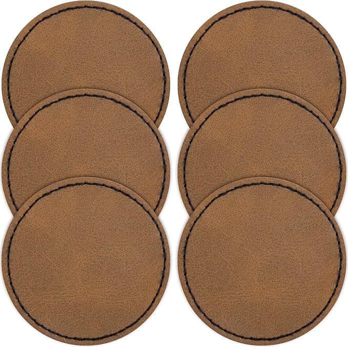 SmallCat 10 PCS Round Leather Patches for Hats, Iron on Blank Patch, Artificial Leather Patches for Laser Engraving, Repair Patch for DIY Sewing Crafts for Hats, Jackets, Jeans - Khaki