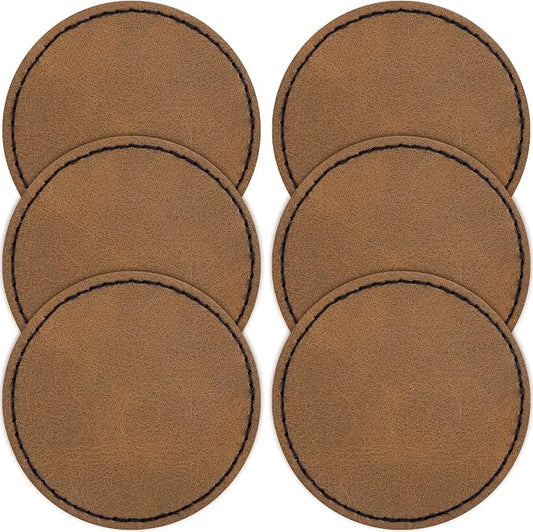 SmallCat 10 PCS Round Leather Patches for Hats, Iron on Blank Patch, Artificial Leather Patches for Laser Engraving, Repair Patch for DIY Sewing Crafts for Hats, Jackets, Jeans - Khaki