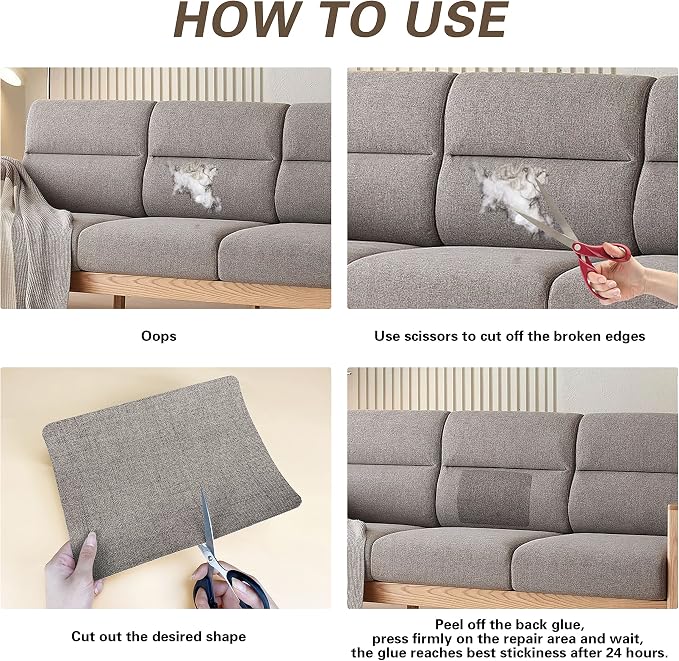 KING MOUNTAIN Fine Linen Repair Patches, Self-Adhesive Linen Fabric Patches, 8X11 inch 2 PCS, Multi Color, Can be Used for Linen Sofa Repair (Dark Brown,8" x 11"-2PCS)