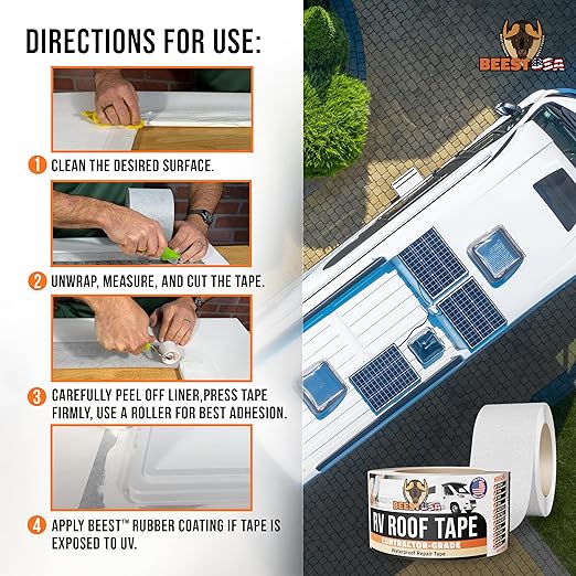 BEEST RV Roof Tape 4"x25", Waterproof Tape, RV Roof Sealant - Patch, Repair, Seal Leaks & Seams Permanently - Roofing Patch for EPDM, TPO, Metal - Contractor Grade Roofing Sealant for Leak Protection