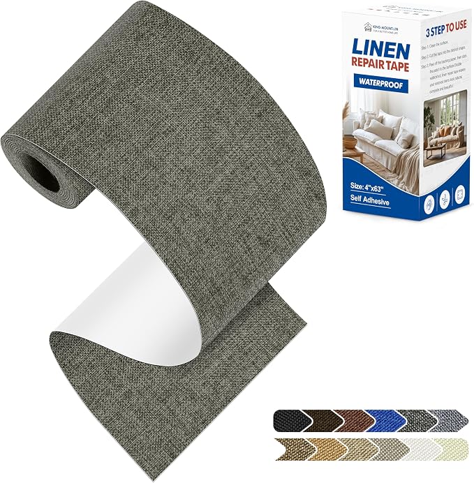 KING MOUNTAIN Linen Repair Patches, Self-Adhesive Fabric Patches, 4 X 63 inch Extra Size, Multi Color, Can be Used for Sofa Repair (Dark Grey 1.0)