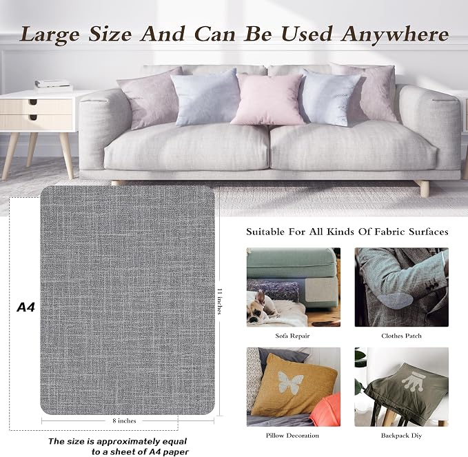 Fine Linen Repair Patches, Self-Adhesive Linen Fabric Patches, 8X11 inch 2 PCS, Multi Color, Can be Used for Linen Sofa Repair(8" x 11"-2PCS,Medium Grey 2.0)