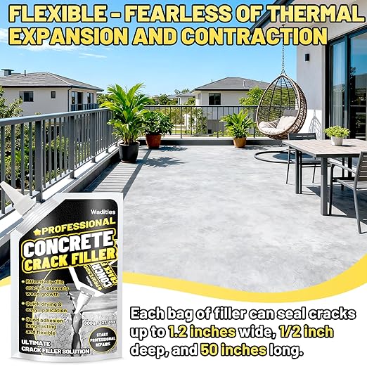 Concrete Crack Filler, 5.3LB High Elasticity Self Leveling Cement Crack Filler, Slab Concrete Waterproof Repair Sealant for Driveway, Walkway, Patio, Joint, Outdoor Quick Drying Sealer - Grey