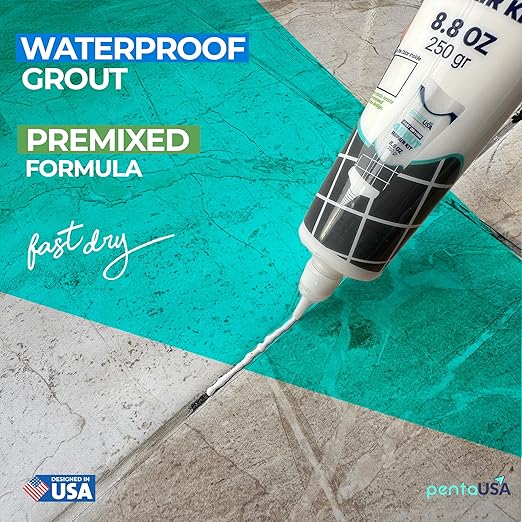 PentaUSA Premixed Tile Grout Repair Kit 2 Pack - White Acrylic Sanded Grout Filler for Bathroom, Shower, Kitchen Tile Water-Resistant Tubes with Applicator, Fast Drying, Total (2 x 250g / 17.6oz)