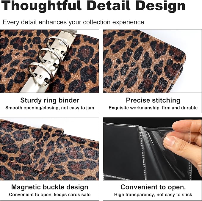 Convend A5 Kpop Photocard Binder,6 Ring Refillable Binder Album with 240 Card Slots, PU Leather Cover,Magnetic Closure for K-pop Photocards,Trading Cards, Game Cards,Leopard Textured