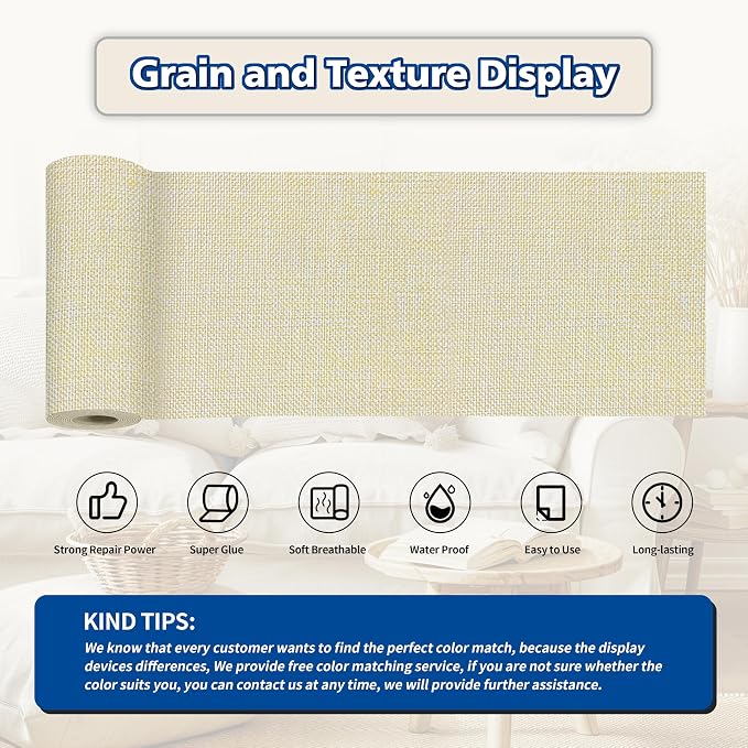 KING MOUNTAIN Linen Repair Patches, Self-Adhesive Fabric Patches, 4 X 63 inch Extra Size, Multi Color, Can be Used fo Sofa Repair (Beige 1.0)