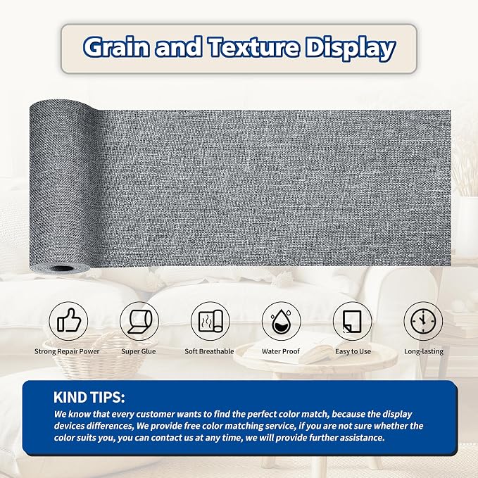 KING MOUNTAIN Linen Repair Patches, Self-Adhesive Fabric Patches, 4 X 63 inch Extra Size, Multi Color, Can be Used for Sofa Repair (Charcoal Grey1.0)
