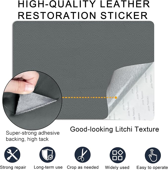 XSunLea Self Adhesive Leather Repair Patch,8x12 inch Vinyl Repair Kit,Leather Repair Kit for Furniture,Car Seat,Couch,Office Chair,2 Pcs Dark Gray