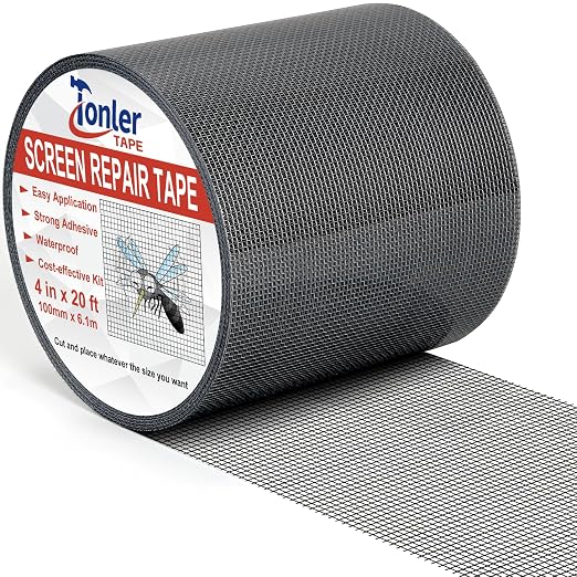 Window Screen Repair Tape 4 in x 20 FT Fiberglass Strong Adhesive Screen Patch, Waterproof Mesh Repair Kit for Window & Door Screen Holes Tears - Black