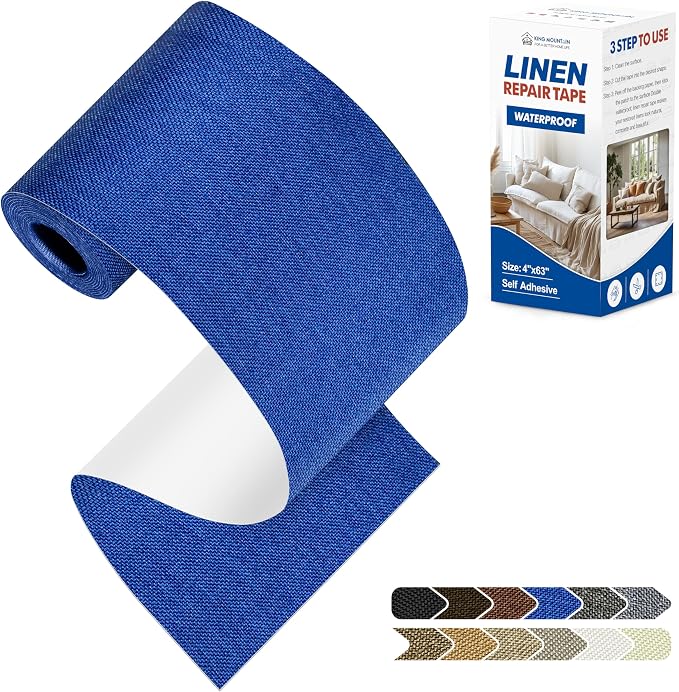 KING MOUNTAIN Linen Repair Patches, Self-Adhesive Fabric Patches, 4 X 63 inch Extra Size, Multi Color, Can be Used for Sofa Repair (Navy Blue)