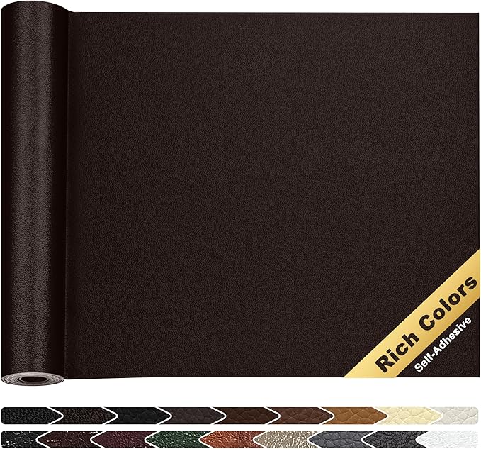 KING MOUNTAIN Leather Repair Patch,16 x 60 Inches self Adhesive Leather Repair Tape for Damaged Leather Furniture, Sofa Seating,Car Seats, Leather Goods（Fine Grained Dark Brown）
