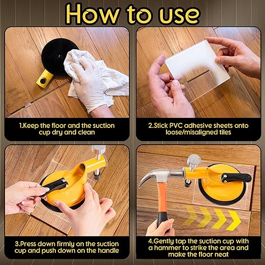 Floor Gap Fixer Tool Heavy Duty - Suction Cup Tile Wood Floor Repair Tool with PVC Adhesive Sheets Felt Pads and Scraper, Noise Reducing Gap Opener for Home