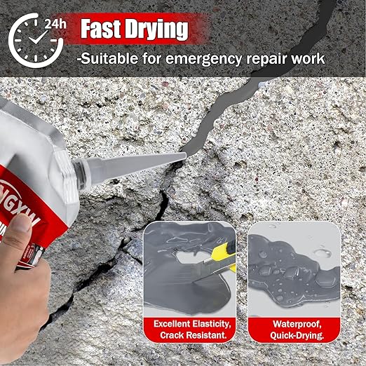 Concrete Crack Filler, Quick-Drying Waterproof Cement Crack Repair Sealant, High Elasticity Sealing Adhesive for Concrete, Weather-Resistant Caulking Glue for Joint, Outdoor(4 pcs)