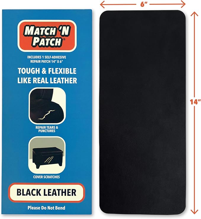 MATCH 'N PATCH Brown Leather Repair Tape, 6" x 14" for Furniture | Realistic Faux Leather Patches for Couch, Sofa, Upholstery, Car Seat & Other Furniture, Vinyl Repair Kit, Self Adhesive Patch