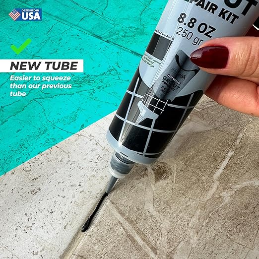 PentaUSA Tile Grout Repair Kit with Removal Tool - Premixed Acrylic Sanded Grout Filler for Bathroom, Shower, and Kitchen, Includes Applicator Spatula, and Sponge - Black (8.8oz / 250g)