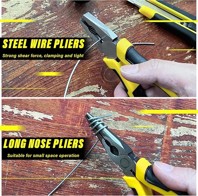 4-Piece Pilers Set with10 Inch Groove Joint Pliers, Adjustable Wrench and 6 Inch Long Nose, Lineman's Pliers for Home Use and DIY Project