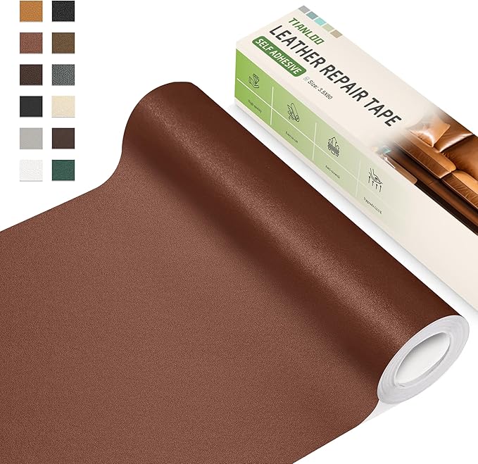 TIANLDD Leather Repair Tape,3.5 x 80 Inches Self Adhesive Leather Repair Patch，Leather Repair Kit for Furniture，Couches,Car Seats,Cabinets,Handbags(Light Brown-Fine Lines)