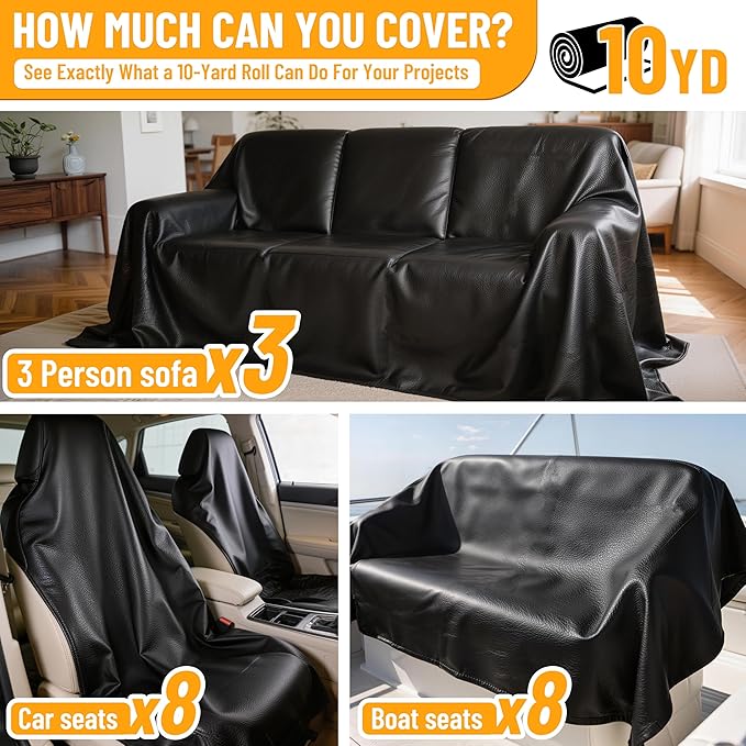 Marine Vinyl Upholstery Faux Leather: Meneng 10 Yard Roll Heavy Duty Boat Seat Vinyl Fabric - Waterproof & Scratch-Resistant for Furniture Sofa Repair