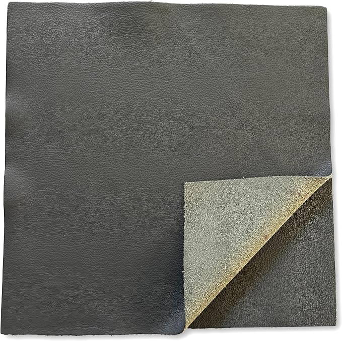 Natural Grain Cow Leathers: 12'' x 12'' Pre-Cut Leather Pieces (Gray, 1 Piece)