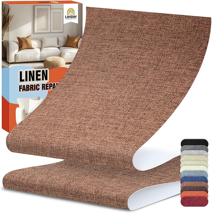 Linen Fabric Repair Tape 4.7x63 Inch, Self Adhesive Couch Patch Repair Fabric Tape for Furniture, Linen Patch Kit for Couch, Carpet, Upholstery, Chair, Sofa, Cushion, Bag (Brown)