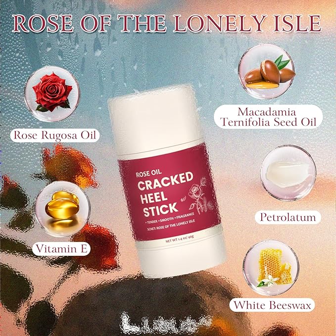 TEAWOO 2 Pcs Cracked Heel Treatment & Repair Stick Set (Foot Balms + Heel Socks) – Rose Oil Infused Cracked Heel Stick Balm for Dry, Cracked Heels – No-Mess Applicator, Travel-Friendly