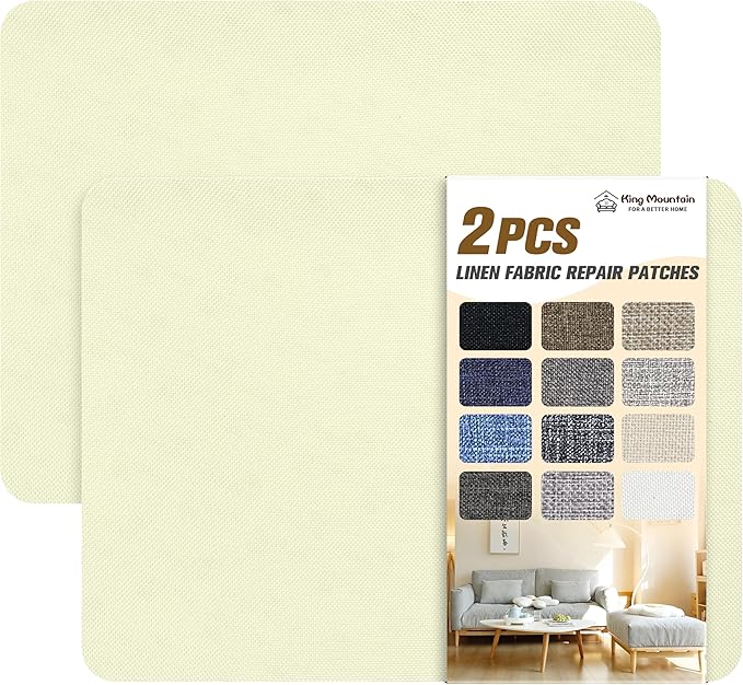 Fine Linen Repair Patches - Self-Adhesive Fabric Patches, 8x11 inch, 2 PCS, Multi Color, for Sofa (Beige 2.0