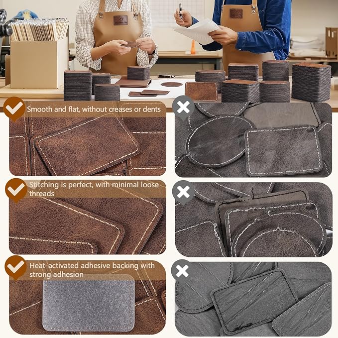 100 Pack Blank Leatherette Patches with Adhesive, Rustic Laser Engravable Faux Leather Patch for Hats Custom, Fabric Repair Sew, Engraving Materials, Gifts, DIY (Rectangle+Round)