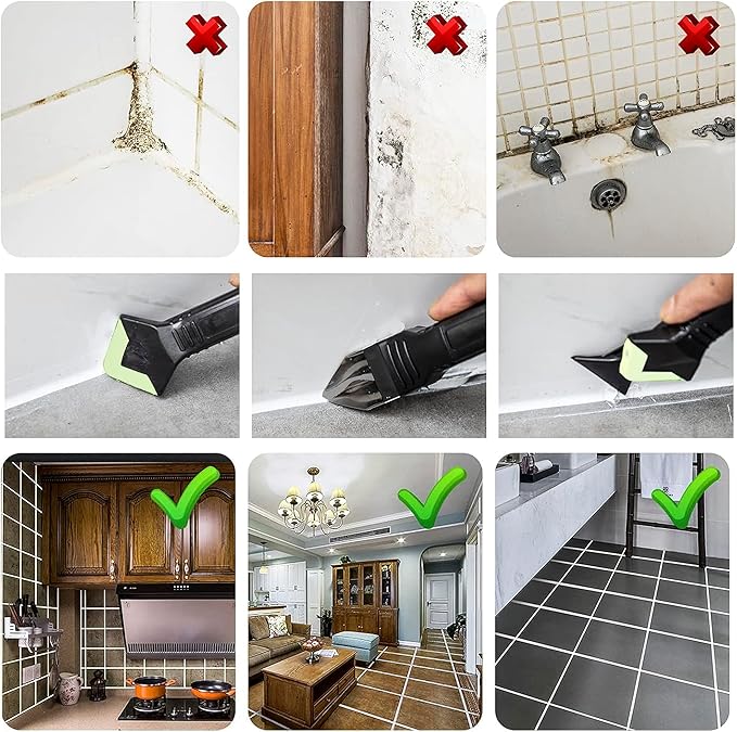 2 pieces 3-IN-1 Caulk Tool for Removal and Applicationl, Suitable for precision machining tools in bathrooms, kitchens, and other areas