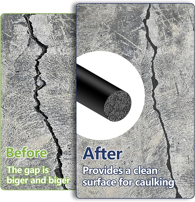 20FT Backer Rod 1/8 inch, Black Rubber Caulk Saver, Concrete Expansion Joint Filler, Weather Strip Seal for Gaps and Joints