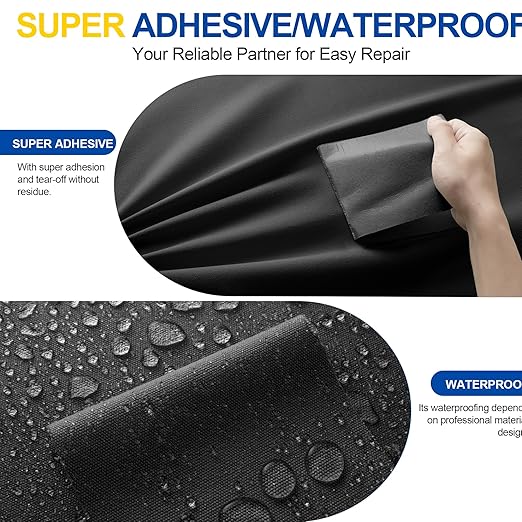 Fabric Repair Tape, Self Adhesive Canvas Repair Patch, Waterproof Outdoor Canvas Tape/Patch Kit for Sun Shades Clothing Tent Awnings Boat Cover Couches Black 4x71 inch