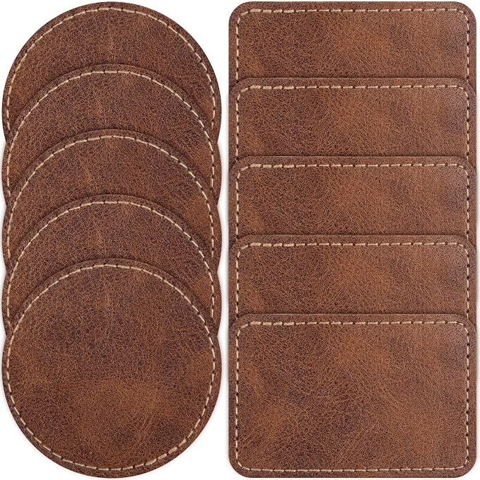 SmallCat 10 PCS Square Round Leather Patches for Hats, Iron on Blank Patches, Artificial Leather Patches for Laser Engraving, Repair Patches for DIY Sewing Crafts, Hats, Jackets - Dark Coffee, Brown