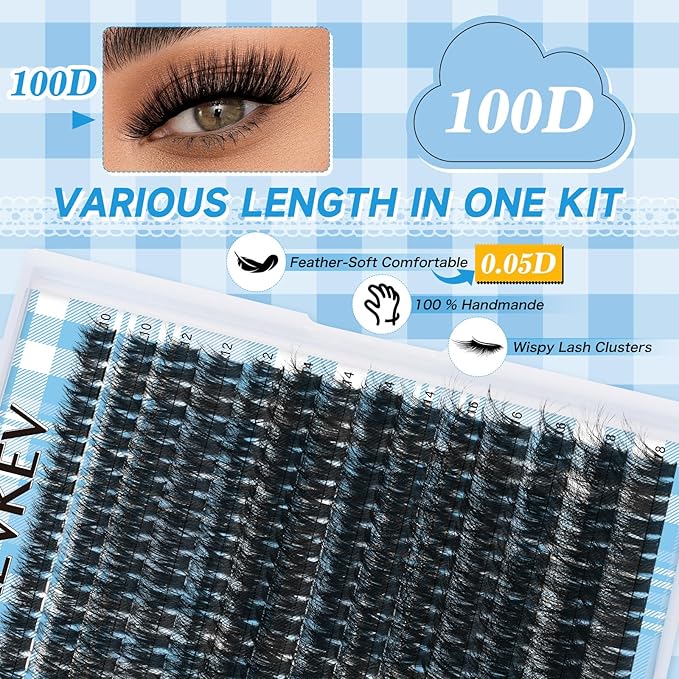 Lash Clusters 3D Volume Eyelash Clusters 10-18mm 100D Thick Individual Lashes280pcs D Curly Cluster Eyelash Extensions Soft DIY Lash Extension At Home(0.05D,100D)