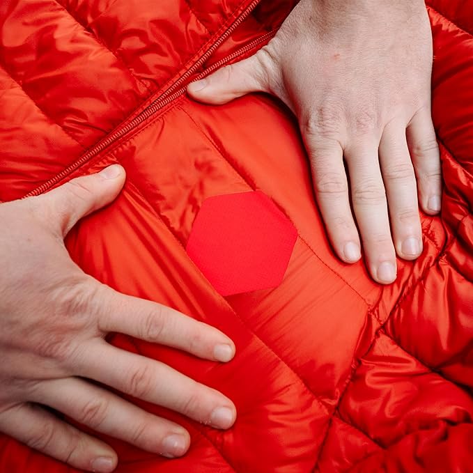 GEAR AID Tenacious Tape Hex – 2.5” & 1.5” Repair Patches (8 Patches: Four 2.5” & Four 1.5”, Orange) – Peel-and-Stick Outdoor Nylon Fabric to Fix Holes and Burns in Down Jackets, Rain Gear and Tents