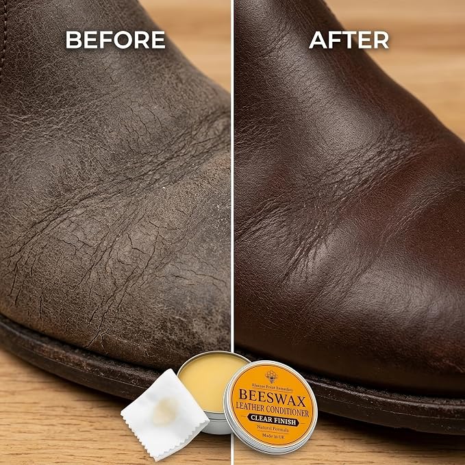 Premium Beeswax Leather Conditioner & Balm – Hand-Poured Natural Restorer for Boots, Bags, Jackets, Furniture, Car Seats & More – Cleans, Conditions & Protects – 7.0 Fl Oz