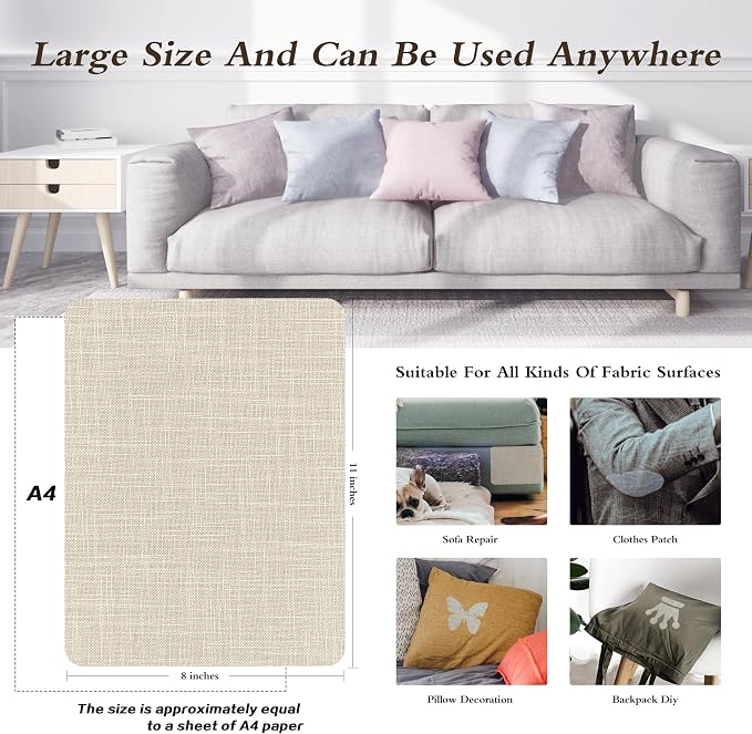 KING MOUNTAIN Fine Linen Fabric Patches, Self-Adhesive, 8x11 inch Extra Size, Multi Color, for Linen Sofa Repair