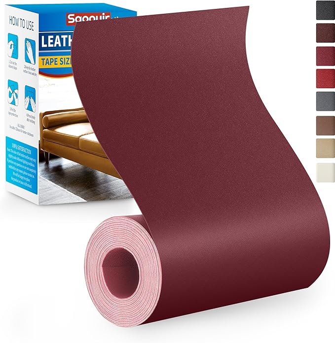 Leather Repair Patch Tape Kit, 4" x 63" Self Adhesive Leather Repair Patch for Furniture, Vinyl Leather Repair Kit for Car Seat, Chairs, Couch, Sofa, Boat Maroon