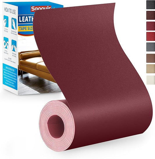 Leather Repair Patch Tape Kit, 4" x 63" Self Adhesive Leather Repair Patch for Furniture, Vinyl Leather Repair Kit for Car Seat, Chairs, Couch, Sofa, Boat Maroon