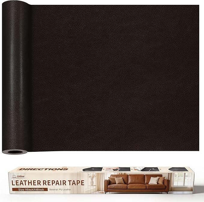 ONine Leather Repair Patch，Leather Repair Tape, 16 x 48 inches Leather Repair Patch for Furniture,Vinyl Repair kit，Leather Couch Patch，for Sofas, Furniture, car Seats(Black Brown)