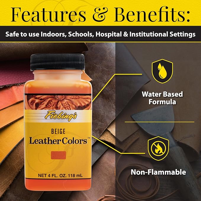 Fiebing's LeatherColors (4 Fl Oz, Beige) - Leather Dye for Natural Leather - Water-Based, Non-Flammable Formula - Permanent & Penetrating Color for Shoes, Boots, Furniture - Safe for Institution Use
