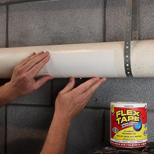 Flex Tape, Original Thick Flexible Rubberized Waterproof Tape - Seal and Patch Leaks, Works Underwater, Indoor Outdoor - Home RV Roof Plumbing and Pool Repairs, White, 4 in x 5 ft, Pack of 1
