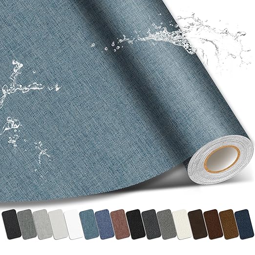 Linen Repair Patch, Large Self-Adhesive Fabric Repair Tape, Linen Fabric Repair Patch for Couch, Furniture, Car Interior, Sofa and Cushion(Blue Grey, 3.5X79 Inch)