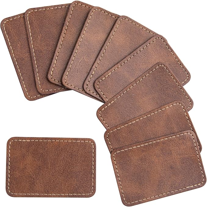 SmallCat 10 PCS Square Leather Patches for Hats, Iron on Blank Patches, Artificial Leather Patches for Laser Engraving, Repair Patches for DIY Sewing Crafts for Hats, Jackets, Jeans - Dark Coffee