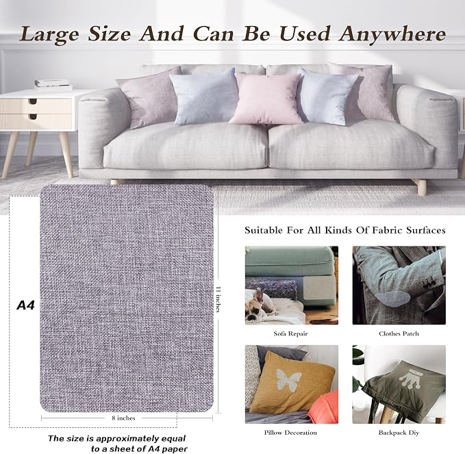Coarse Linen Repair Patches, Self-Adhesive Linen Fabric Patches, 8X11 inch Extra Size, Multi Color.Can be Used for Linen Sofa Repair.(8" x 11",Light Grey)