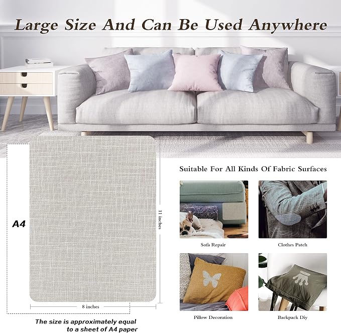 Fine Linen Repair Patches,Self-Adhesive Fabric Patches,8X11 inch 2 PCS,Multi Color, Can be Used for Sofa，Chair,Curtain Repair(8" x 11"-2PCS,Cream-Gray 2.0)