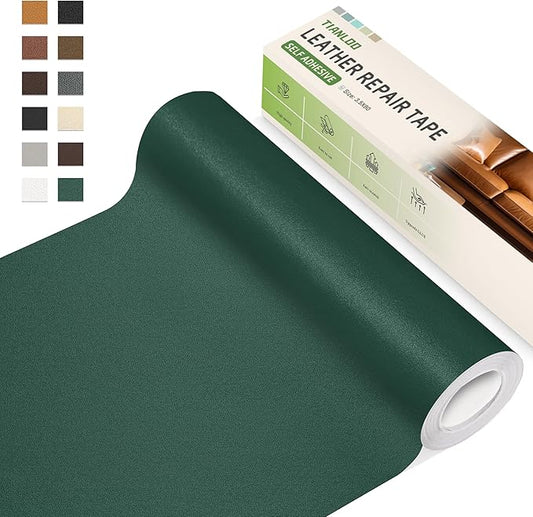 TIANLDD Leather Repair Tape,3.5 x 80 Inches Self Adhesive Leather Repair Patch，Leather Repair Kit for Furniture，Couches,Car Seats,Cabinets,Handbags(Dark Green-Fine Lines)