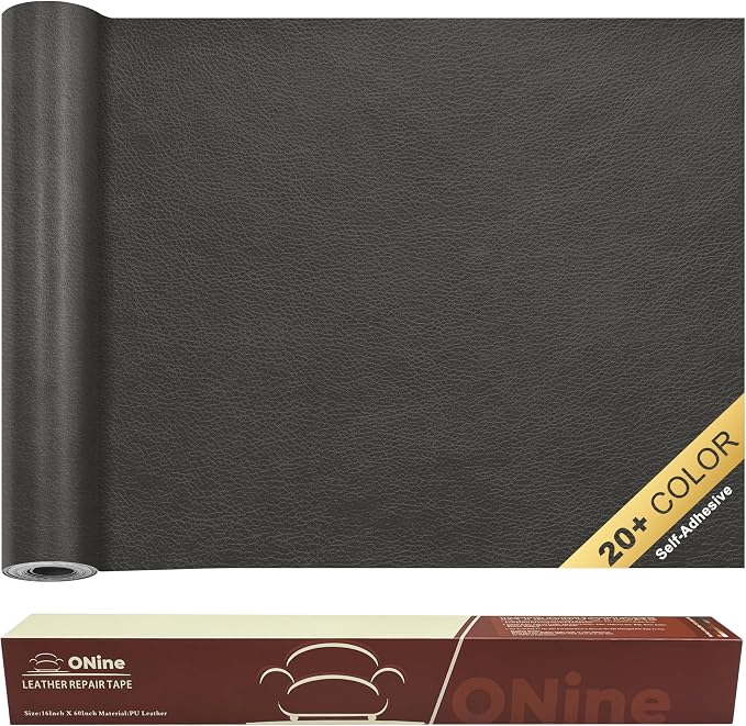 ONine Leather Repair Patch，Self-Adhesive Couch Patch，Multicolor Available Scratch Leather 16X60 Inch Peel and Stick for Sofas, Car Seats Hand Bags Jackets(Gray Leather)