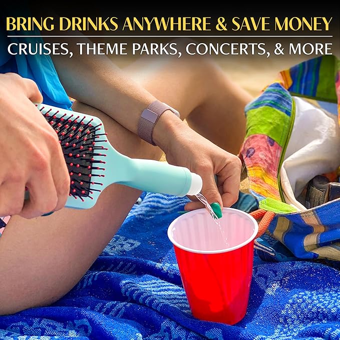 GoPong Party Brush Flask 2 Pack (16 oz Total) - Hidden Alcohol Travel Flasks – Secret Liquor Containers for Beaches, Cruises, and Sports Events – Includes Funnel & Spout